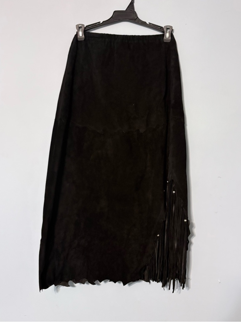 Vintage Rare Patricia Wolf Siren Fall Black Suede Fringed Western Skirt size M